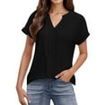 thumbnail image 1 of MIXUE Womens Summer Tops Summer Solid Color Fashion V Neck Short Sleeve Pullover Tee Shirts Outwear,Black,M, 1 of 7