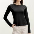 thumbnail image 1 of MIXUE Womens Summer Tops Summer Solid Color Round Neck Long Sleeve Yoga Sports Tunic Tee Shirts Streetwear,Black,XL, 1 of 4