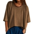 thumbnail image 1 of MIXUE Womens Summer Tops Summer Solid Color Round Neck Short Sleeve Loose Casual Oversized Pullover T Shirts Holiday Wear,Brown,XL, 1 of 5