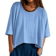 thumbnail image 1 of MIXUE Womens Summer Tops Summer Solid Color Round Neck Short Sleeve Loose Casual Oversized Pullover Tee Shirts Streetwear,Blue,L, 1 of 5