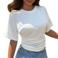 thumbnail image 1 of MIXUE Womens Summer Tops Summer Solid Color Round Neck Short Sleeve Loose Pullover Tshirts Activewear,White,L, 1 of 4