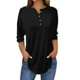 thumbnail image 1 of MIXUE Womens Summer Tops Summer Solid Color Stank Button Up 3/4 Sleeve Pullover Tee Shirts Streetwear,Black,XXL, 1 of 5