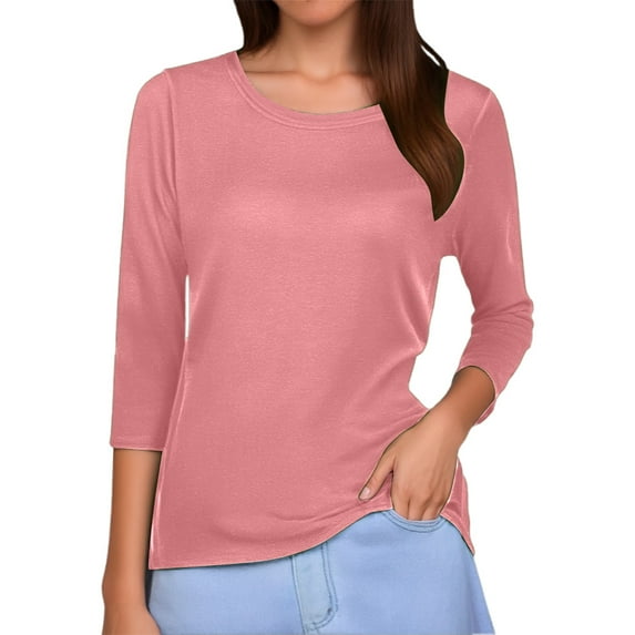 MIXUE Womens Summer Tops Summer Solid Color Trendy Round Neck Short Sleeve Pullover Tee Shirts Activewear,Red,M