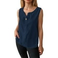 thumbnail image 1 of MIXUE Womens Summer Tops Summer Solid Color V Neck Button Down Sleeveless Casual T Shirts Holiday Wear,Blue,XXXXL, 1 of 5