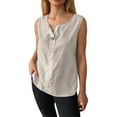 thumbnail image 1 of MIXUE Womens Summer Tops Summer Solid Color V Neck Button Down Sleeveless Casual T-shirts Daily-Wear,Beige,M, 1 of 5