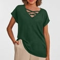 thumbnail image 1 of MIXUE Womens Summer Tops Summer Solid Color V Neck Hollow Out Short Sleeve Loose Fashion Tshirts Activewear,Green,XXL, 1 of 3