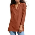 thumbnail image 1 of MIXUE Womens Summer Tops Summer Solid Color V Neck Long Sleeve Loose Casual Tee Shirts Outwear,Orange,L, 1 of 6