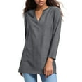 thumbnail image 1 of MIXUE Womens Summer Tops Summer Solid Color V Neck Long Sleeve Loose Casual Tshirts Activewear,Gray,XXL, 1 of 6