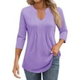 thumbnail image 1 of MIXUE Womens Summer Tops Summer Solid Color V Neck Ruffle Long Sleeve Casual Tee Shirts Outwear,Purple,XL, 1 of 5