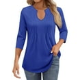 thumbnail image 1 of MIXUE Womens Summer Tops Summer Solid Color V Neck Ruffle Long Sleeve Casual Tshirts Activewear,Blue,XXL, 1 of 5