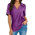 thumbnail image 1 of MIXUE Womens Summer Tops Summer Solid Color V Neck Short Sleeve Casual Work Basic Pullover T Shirts Daily-Wear,Purple,L, 1 of 5