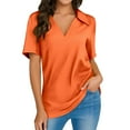 thumbnail image 1 of MIXUE Womens Summer Tops Summer Solid Color V Neck Short Sleeve Casual Work Basic Pullover T Shirts Holiday Wear,Orange,L, 1 of 5