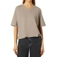 thumbnail image 1 of MIXUE Womens Summer Tops Summer Solid Color V Neck Short Sleeve Fashion Loose Casual Tshirts Outwear,Brown,L, 1 of 4
