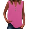 thumbnail image 1 of MIXUE Womens Summer Tops Summer Solid Color V Neck Sleeveless Loose Fit Tank T-shirts Holiday Wear,Pink,S, 1 of 5