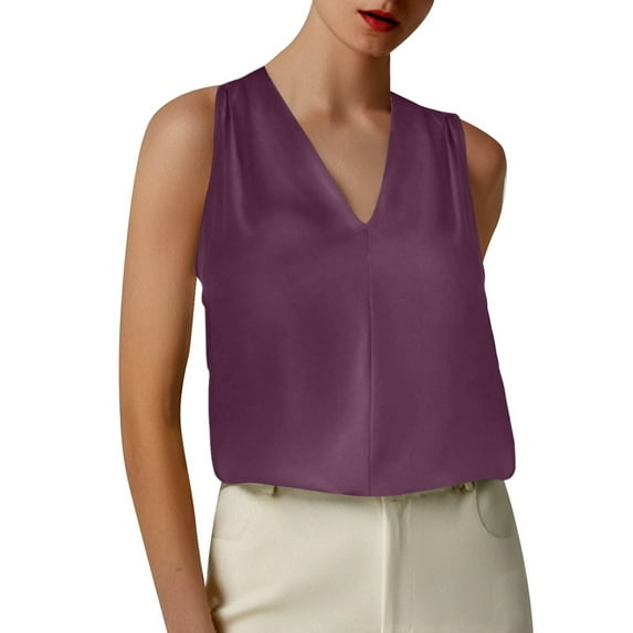 MIXUE Womens Summer Tops Summer Solid Color V Neck Sleeveless Stylish Casual T Shirts Sportwear,Purple,M