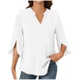 thumbnail image 1 of MIXUE Womens Tops Autumn Winter Solid Color V Neck Long Sleeve Loose Casual Basic T-shirts Sportswear,White,L, 1 of 4