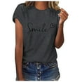 thumbnail image 1 of MIXUE Womens Tops Summer Letter Print Round Neck Short Sleeve Slim Fit Fashion Casual Tunic Shirts For Women Tee Shirts Outwear,Gray,S, 1 of 7