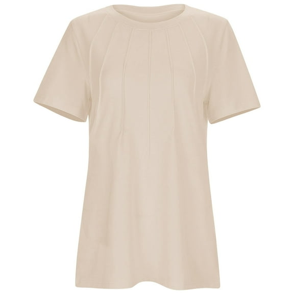 MIXUE Womens Tops Summer Ribbed Solid Color Round Neck Short Sleeve Casual Tshirts Streetwear,Brown,S