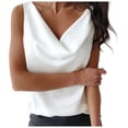 thumbnail image 1 of MIXUE Womens Tops Summer Silk Satin Solid Color V Neck Sleeveless Casual Camisole Loose Casual Vest Shirts For Women T Shirts Sportswear,White,XL, 1 of 5