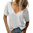 thumbnail image 1 of MIXUE Womens Tops Summer Solid Color Deep V Neck Short Sleeve Loose Casual Shirts For Women Tshirts Outwear,White,XXXXXL, 1 of 5