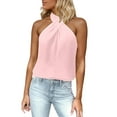 thumbnail image 1 of MIXUE Womens Tops Summer Solid Color Halter Sleeveless Fashion Casual Casual Basic Tshirts Activewear,Pink,XS, 1 of 7