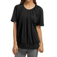 thumbnail image 1 of MIXUE Womens Tops Summer Solid Color Round Neck Short Sleeve Pleated Loose Fit Casual Tee Shirts Streetwear,Black,XXL, 1 of 6