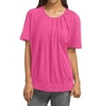 thumbnail image 1 of MIXUE Womens Tops Summer Solid Color Round Neck Short Sleeve Pleated Loose Fit Casual Tee Shirts Streetwear,Pink,S, 1 of 6