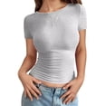 thumbnail image 1 of MIXUE Womens Tops Summer Solid Color Round Neck Short Sleeve Slim Fit Casual Soft Tunic Tshirts Activewear,Gray,XS, 1 of 5