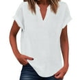 thumbnail image 1 of MIXUE Womens Summer Tops Summer Solid Color V Neck Short Sleeve Loose Fit Tee Shirts Outwear,White,S, 1 of 5