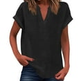 thumbnail image 1 of MIXUE Womens Tops Summer Solid Color V Neck Short Sleeve Fashion Casual Shirts For Women Tee Shirts Streetwear,Black,S, 1 of 5