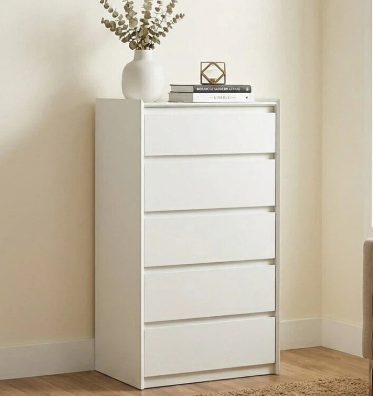 white tallboy dresser with Pearl Knobs Including dry brushing and hand rubbing of edges Provedore All White Tallboy