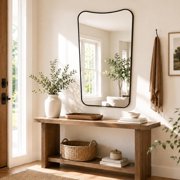 MIXX UNIQ 24x36 Inch Wavy Top Bathroom Vanity Mirror, Matte Black; Gently dipped top adds sculptural contrast; upright for single sinks, powder rooms, or paired over a double vanity