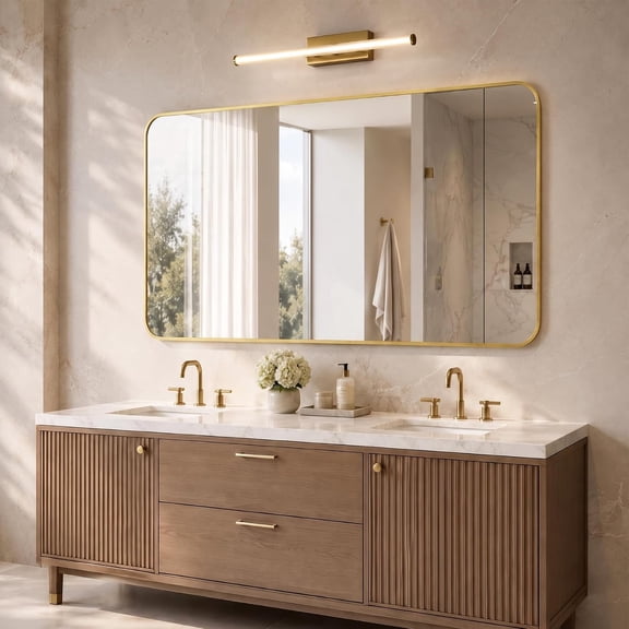 MIXX UNIQ 30x48 Inch Brushed Gold Rounded Rectangle Bathroom Vanity Mirror | For Over-Sink Bathrooms, Corrosion-Resistant Aluminum Frame, Slim Front Profile, Vertical or Horizontal Layout