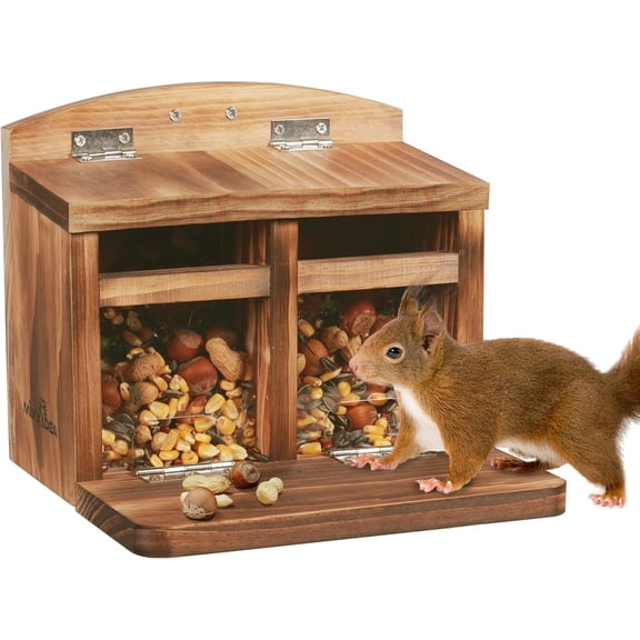Large Squirrel Feeder House, Wooden Squirrel Feeders for Outside, Chipmunk Feeder Made of Thick Wood, No Assembly Required (Brown)