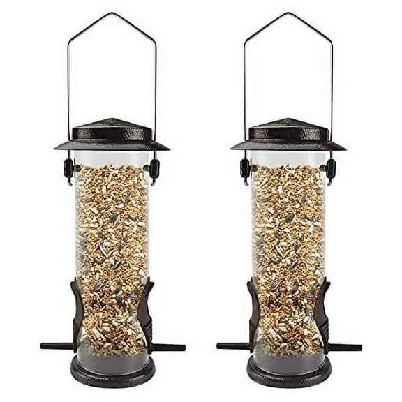 MIXXIDEA Wild Bird Feeders for Outdoors Hanging 2 Pack Stainless Steel Tube Bird Feeder Squirrel Proof, Finch Feeder for Garden Backyard Decoration Attractive Metal Thistle Feeder