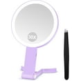 thumbnail image 1 of MIYADIVA Magnifying Mirror with Light, Double Sided 30X/1X Lighted Travel Makeup Mirror with Magnification, 3 Color Lighting, Dimmable Touch Screen, Adjustable & Foldable Hand Mirror (White), 1 of 10