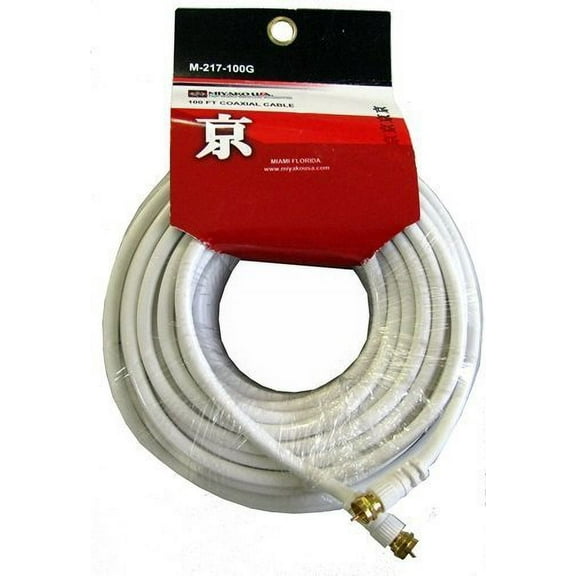 MIYAKO 6 Feet Coaxial Cable Double Shielded Braid F type Gold Plated Connectors - White,