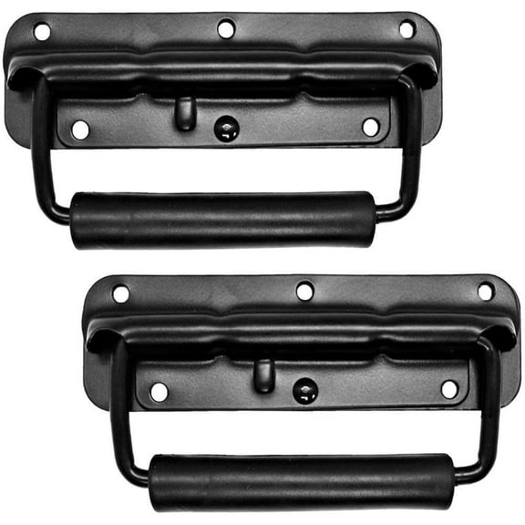MIYAKO Set of 2 Speaker Cabinet Handles - Flush Surface Mounted Spring Loaded Holders PA Flip Black Metal Handle 5 9/16" X 1 3/4" Made of Durable and Reliable Long Lasting Steel (21-827)