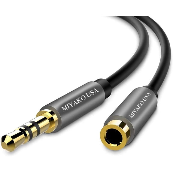 MIYAKO USA 3.5mm Male to Female Extension Stereo Audio Extension Cable Adapter Gold Plated Compatible with Smartphones Tablets Media Players, Mixers or Computers Black PVC 12FT (M-240-12)