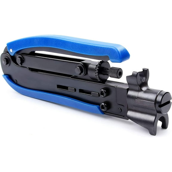 MIYAKO USA Coaxial Cable Crimping Tool for Type F Connectors to RG59, RG6, RG11, 75-5, 75-7 with Dual Head and Adjustable Dial Compression Blue (M-397)