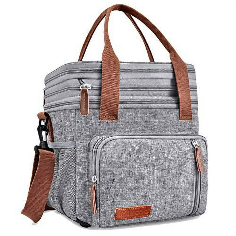 Insulated Lunch Bag for Women Men Double Deck Lunch Box, Reusable Leakproof Lunch  Box Cooler Tote Bag for Work Picnic School or Travel, Double Compartment  (Grey,15L ) 