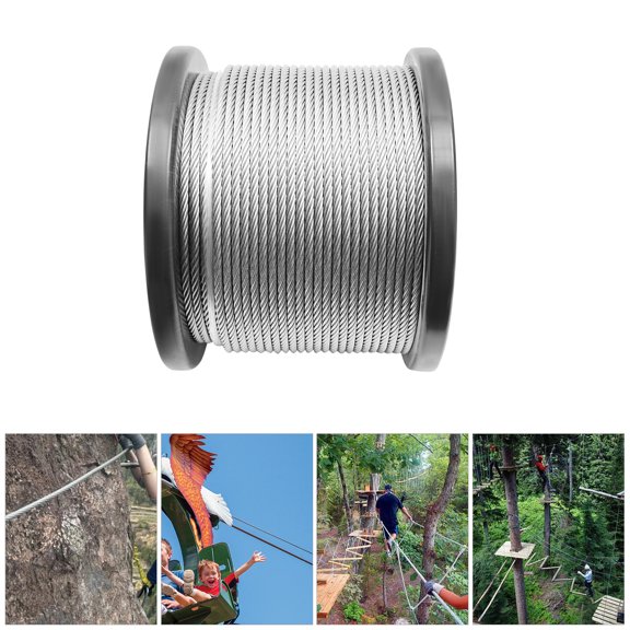 MIYIOKON 1/4 in Deck Railing Cable, 60.96m/200ft Wire Rope, Braided Stainless Steel Cable, 7*19 Strand Type