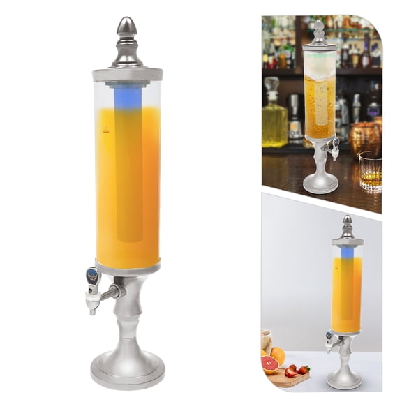 MIYIOKON 3L/102oz Beer Tower Dispenser with Ice Tube and Light, Party Liquor Dispenser with Tap, Silver