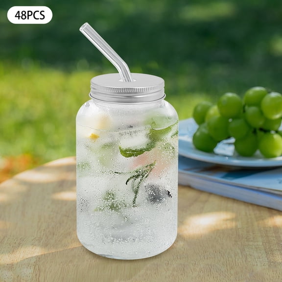 MIYIOKON 48 PCS Juice Bottles with Lids, 15.2oz Milk Tea Jars, Plastic Drink Containers with Aluminum Caps