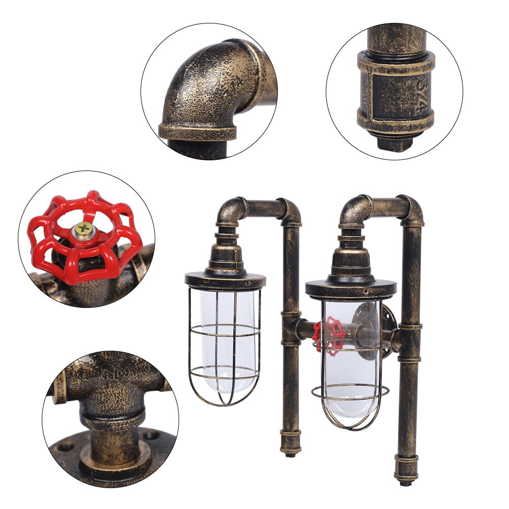 MIYIOKON Double-head Wall Sconce Light, 2-Light Retro Wall Lamp, Vintage Water Pipe Wall Lamp Light Fixture