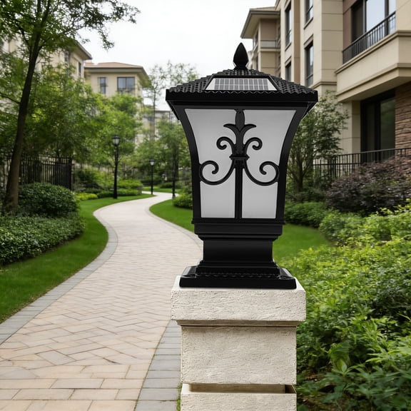 MIYIOKON Outdoor Solar Post Light with Remote Control, Solar Powered Pillar Light, Modern Black Garden Light