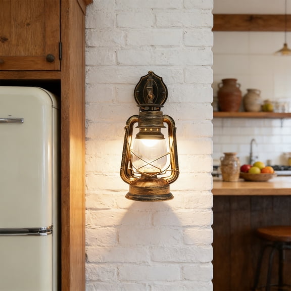 MIYIOKON Retro Brass Color Wall Lamp, Iron Wall Porch Light Lantern, for Hallway Entrance Basement Bar