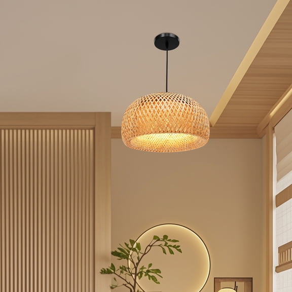MIYIOKON Rustic Pendant Light, Natural Bamboo Chandelier Fixture, Weaving Light Fixtures, Ceiling Mount Lamp