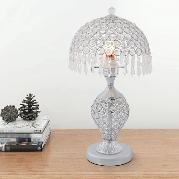 MIYIOKON Silver Mermaid Crystal Desk Lamp, Modern Nightstand Table Lamp, Table Lamp with Double Key Switch