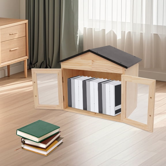 MIYIOKON Small Double-Door Bookcase, Wooden Shared Book Cabinet with Acrylic Window, Library Book Box